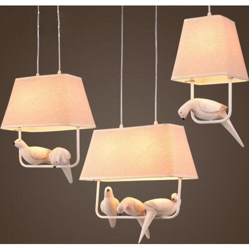 Individual Birds Pendant Lights Vintage Resin Bird Fabric Lampshade LED Pendant Lamps Kitchen Dining Room Luminaire Bird Light