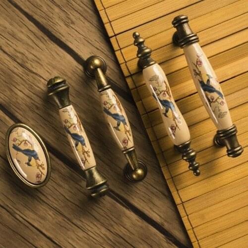 Retro Kitchen Drawer Cabinet Door Handle Furniture Knobs Cupboard Antique Zinc Alloy Ceramic Shell Pull