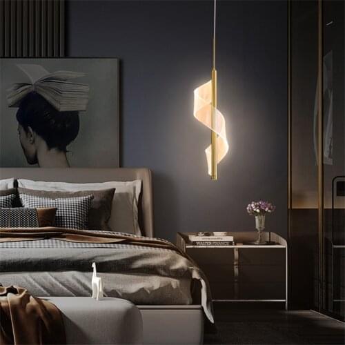 Nordic curly Acrylic pendant lights bedroom bedside luxury living room lamp guide plate ekli study decor pendant lamps lighting