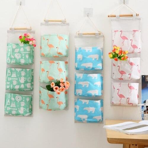 Cartoon 3 Pockets Wall Hanging Organizer Storage Bag Home Kitchen Bedroom Bathroom Mounted Wardrobe Sundries Pouch