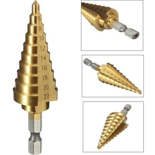 1Pc High-speed Steel Step Cone Dril Bit 4-22MM HSS Hexagonal Shank Titanium Step Cone Drill Bit for Drilling Holes