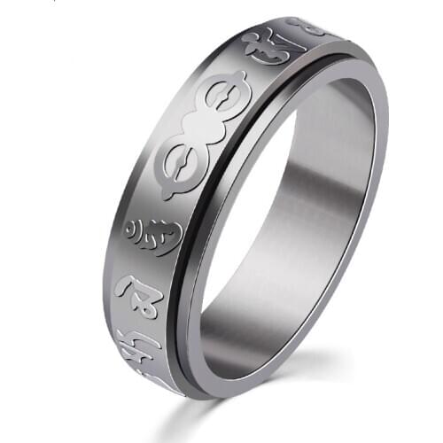 Titanium Steel Six Character True Words Rotating Ring Transfer Scripture Inscription Index Finger Man Ring Jewelry