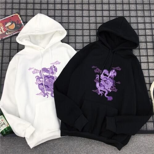 Ulzzang punk sweatshirt hoodie Cute Hip hop Kawaii Harajuku Chinese Dragon Korean Fun top vintage chic print Women warm clothing