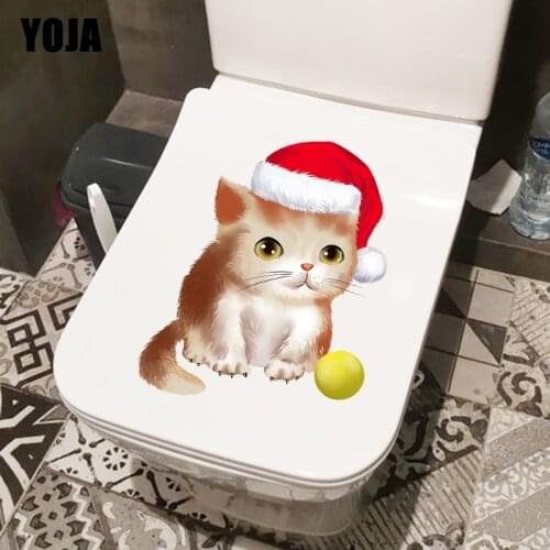 YOJA 18.3CM×22CM Lovely Cartoon Home Room Decoration Christmas Pet Cat Wall Stickers Toilet Decals T1-2579