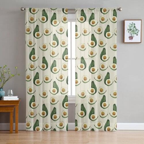 Plant Green Fruit Avocado Tulle Curtains for Living Room Sheer Curtains for Bedroom Kitchen Window Curtain