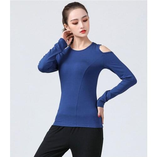 2021 New CM050 Long Sleeve Shoulder Hole Design Female Latin Dance Tops Women Dancing Shirt for Belly Ballroom Dance Performance