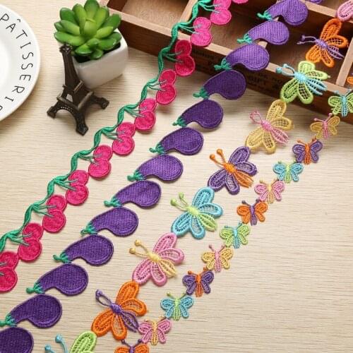 1 Yards Fruits/ Butterfly Embroidered Colorful Lace Bilateral Applique Trim Ribbon Sewing Decor Craft DIY Accessories