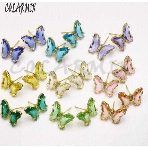 10 pairs crystal stud earrings butterfly jewelry for women butterfly stud earrings mix colors crystal 56041