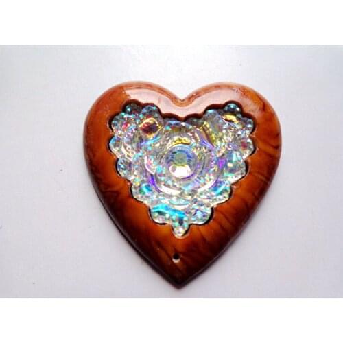 20pcs New fashion style coffee colour sew on big rhinestones heart shape 35mm flatback 2 holes brown gem stone crystal