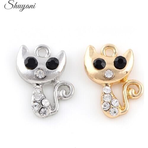 22*15mm Vintage Silver Plated Crystal Animals Cat Charms Pendants For Necklace Bracelet Jewelry Making Diy Handmade Crafts