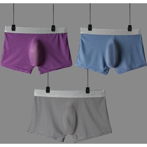 3pcs Hot Sale One-piece Seamless Pocket Mens Underwear Ice Silk Boxer Briefs Sexy Seamless Boxer Shorts High Quality Exotic