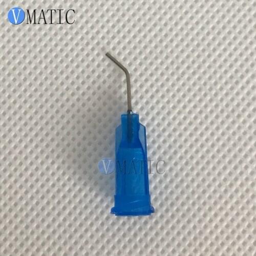 Free Shipping 100Pcs 22G Blue 0.5'' Tube 45 Degree Bend Bent Dispensing Blunt End Stainless Steel Needle Tips 1/2 Inch