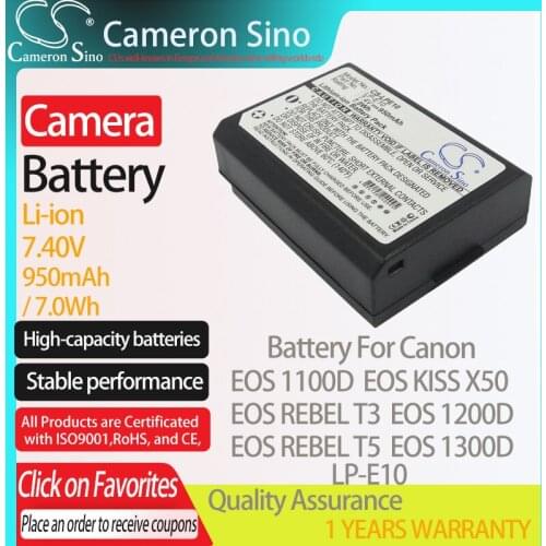 CameronSino Battery for Canon EOS 1100D EOS KISS X50 EOS REBEL T3 EOS 1200D 1300D EOS REBEL T5 fits Canon LP-E10 camera battery
