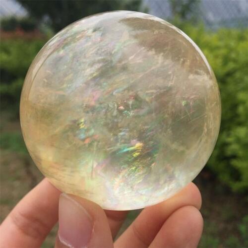 100% Natural light yellow calcite stone ball reiki healing crystal sphere for home decoration