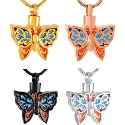 Colorful Butterfly Shape Ashes Holder Cremation Pendant Keepsake Urn Necklace Memorial Women Jewelry Dropship