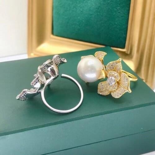 Flower DIY 925 Sterling Silver Adjustable Free Size Ring Settings Findings Mountings Parts for Pearl Corals Jade Crystal Agate