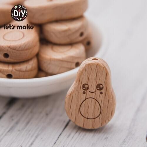 Lets Make 5PCS Baby Wooden Avocado Bead Teething Toys Childrens Toys Wooden Rings Avocado Bead Food Grade Beech Bead