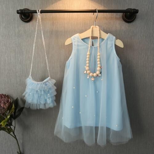 Toddler Kids Baby Girls Dress Fairy Princess Pearl Sleeveless Tulle Dress Party Dress Summer Casual Lovely Bead Tulle Sundress