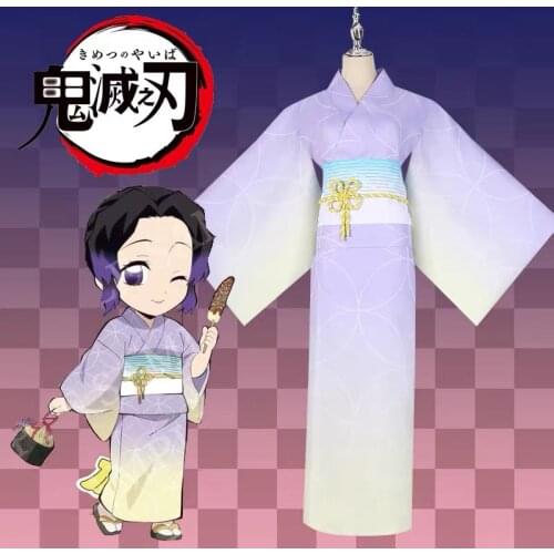 Anime Demon Slayer/Kimetsu no Yaiba Kochou Shinobu Kimono Summer bathrobe Uniform Cosplay Costume Halloween Free Shipping 2020