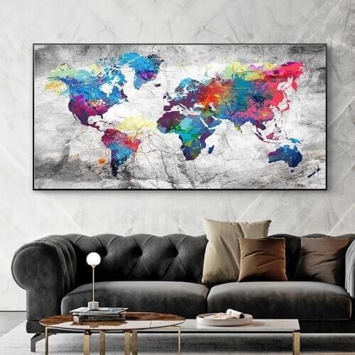 Colorful World Map Canvas Painting Posters and Prints Abstract World Map Wall Pictures for Living Room Decor Unframed