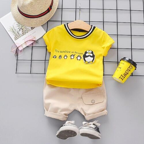 Baby Boys Suit Set Kids Summer Outfit Toddler Baby Letter Cotton Clothing Set Cute Cartoon Children Boys Clothing T-Shirt+Shorts