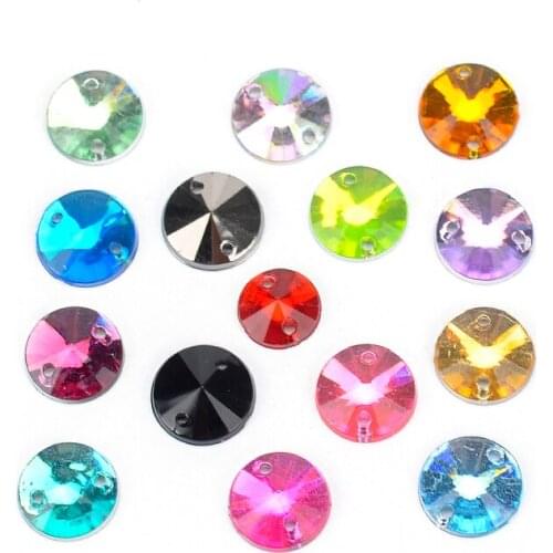 10mm 50pcs Round Sewing Resin Rhinestone Sew On Point Facet Crystals Flatback Two Holes Sew-On Garment Stones 15 Colors Choice