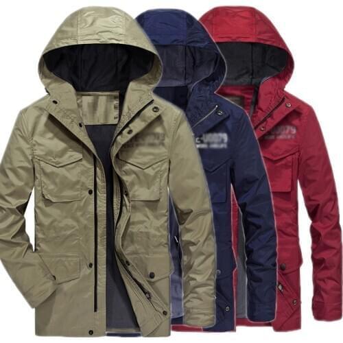 2020 New Spring businessmen casual jacket coat fashion trench multi pockets long sleeves hooded outfitter plus size zipper tops