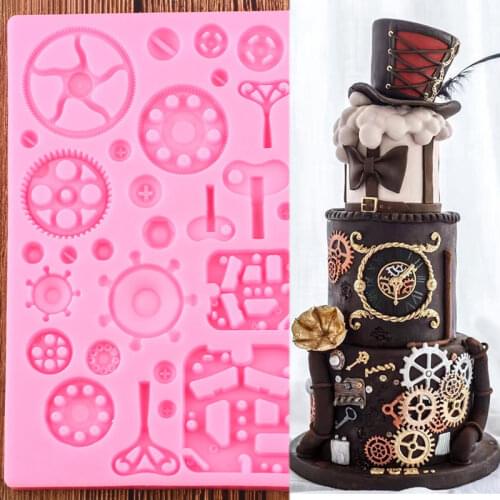 Mechanical Screw Gear Cake Border Fondant Silicone Mold Baby Birthday Cake Decorating Tools Candy Chocolate Gumpaste Moulds