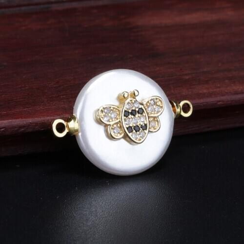 Micro pave various styles of animal cz sign charm round coin pearl bead connector for bracelet women jewelry DIY making
