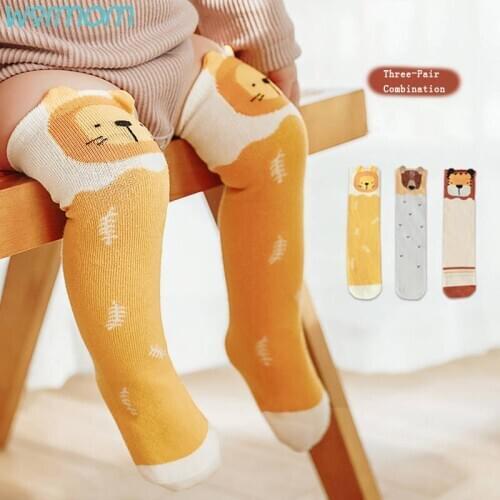Warmom 3 Pairs Of Spring Baby Cute Cartoon Baby Sock for Girl Boy Kids Sock Cotton Knee High Infant Toddler Sock Baby Pile Socks