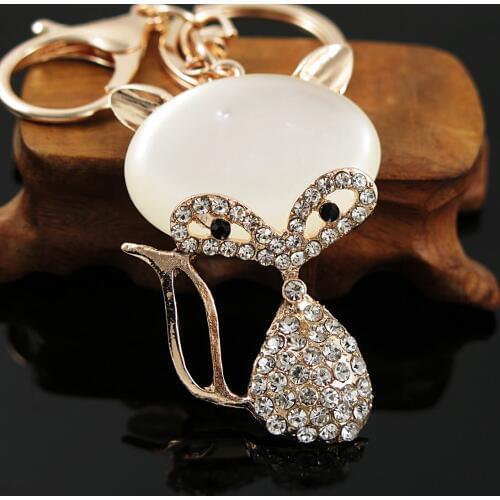 New Arrival Fashion Shiny Novelty Rhinestone Fox Keychain Keyring Crystal Metal Animal Key Chains Rings Holder