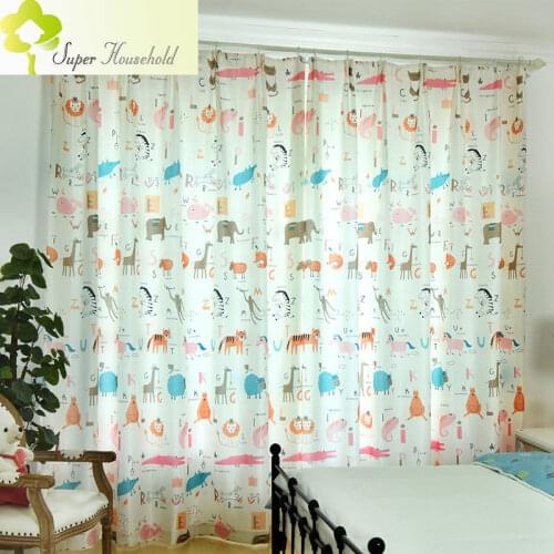 New English Cartoon Animal Curtains for Kids Bedroom Window Pink Curtain for Living Room Tulle Fabric for Curtains for Kitchen