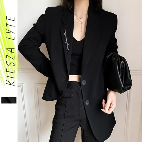 New Korean Style Black Suit Jacket 2021 Spring Autumn Elegant Slim Long Sleeve Office Lady Blazer Coat Fashion