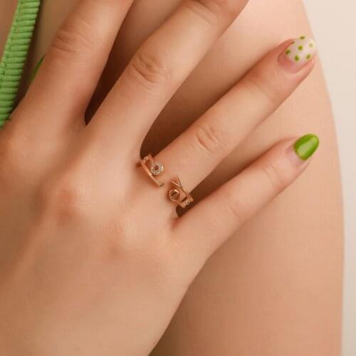 Love Letters Silver Plated Golden Rhinestone Copper Open Rings for Women & Couples