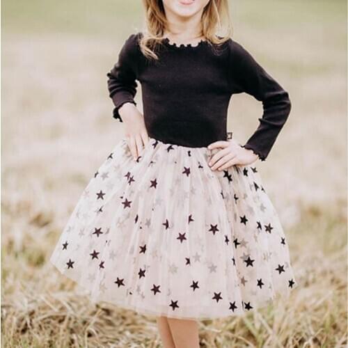 Pudcoco Baby Dress 2-7 Years Kid Girls Star Print Autumn Children Long Sleeve Tutu Princess Ball Gown Clothing