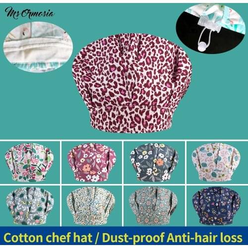 Adjustable Men Kitchen Elastic Chef Cap Hat Catering Comfortable work caps cotton printing working hats restaurant waitress wear