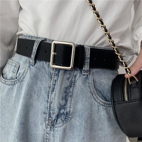 Fashion Korean Style PU Leather Belt For Women Luxury Retro Simplicity Jeans Waistband Square Metal Buckle Designer Female Belt