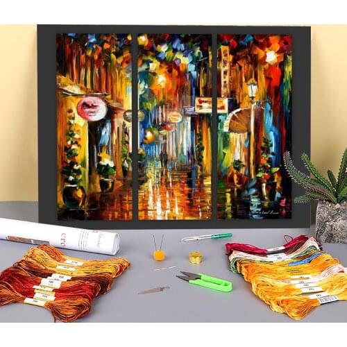 Old City Street Pre-Printed 11CT Cross-Stitch Patterns Embroidery DMC Threads Handicraft Sewing Handiwork Needlework Room