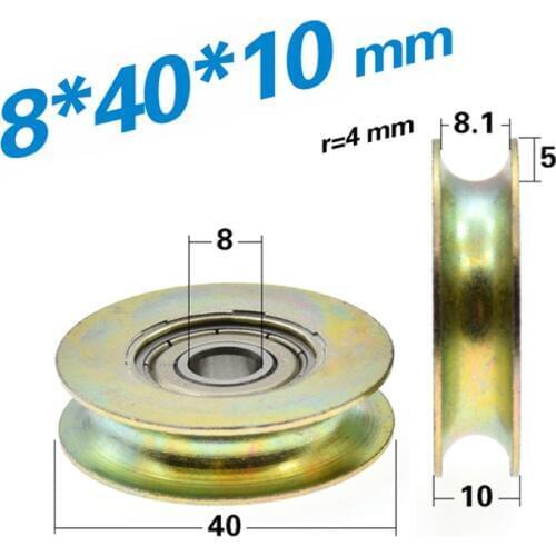 1pcs 8*40*10mm U grooves roller, guide wheel, wire rope crossing wheel, lifting wheel, 608zz bearing, zinc plating OD 4cm