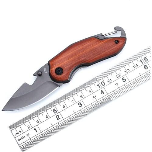 5.75'' Folding Pocket Knife Outdoor Survival Tactical Knife Camping Hiking Hunting Knives Wood Handle 440C Self-defense Tools