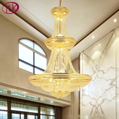 Modern gold crystal chandelier for staircase large home decor cristal lamp living room lobby hallway hanging light fixture