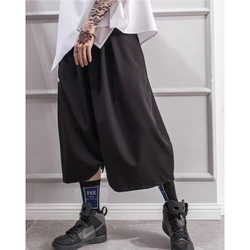 Personality loose hip hop Capris black white low end baggy pants wide leg pants skirt pants trend Youth Summer