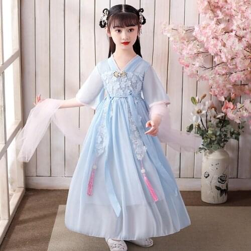 Traditional Ancient Chinese Costume Children Hanfu Dress Festival Outfit Qing Dynasty Stage Wear Christmas girls Formal Gowns