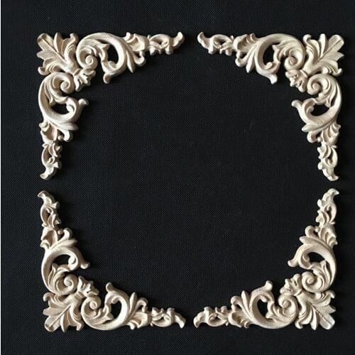 Vintage Wood Carved Decal Corner Onlay Applique Frame Furniture Wall Unpainted for Home Cabinet Door Windows Mirrors Decor Craft