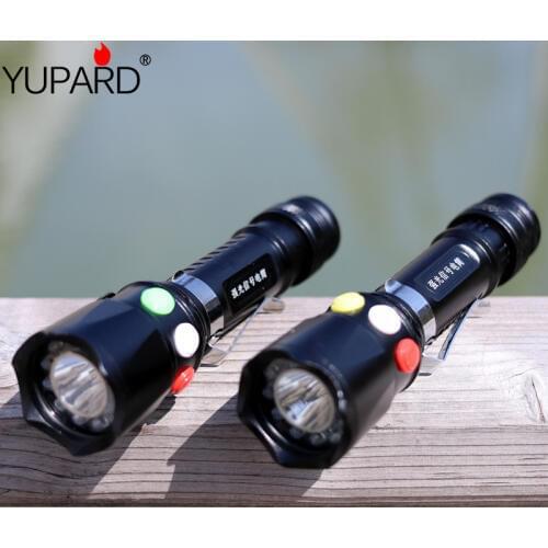 Yupard Red white green yellow light railroad signal light rechargeable flashlight Q5 LED torch as Mobile Power bank USB charging