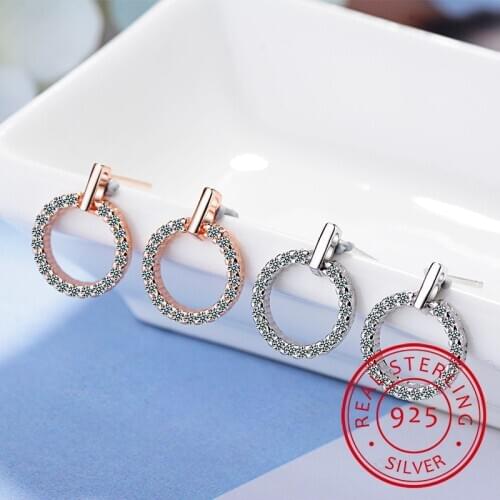 LEKANI 925 Sterling Silver Earrings oorbellen Mosaic CZ Zirconia Circle Stud Earrings For Women boucles d'oreilles S-E407