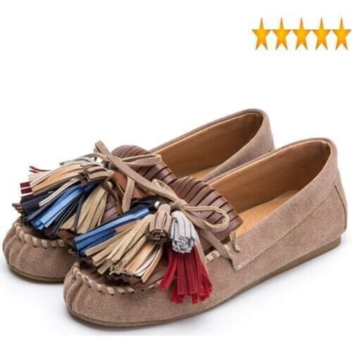 Women Tassels Slip On Vintage Loafers Faux Suede Moccasin Gommino Bowknot Flats Casual Ladies Streetwear Shallow Shoes