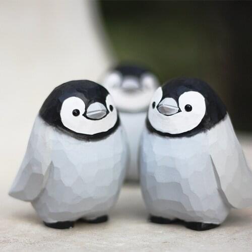 Emperor Penguin Baby Handmade Wood Carving Fat Bird Solid Wood Decoration ornaments