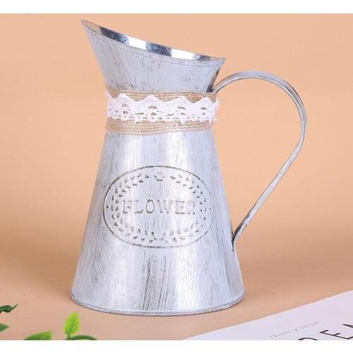 1Pc Vintage Heart Iron Sheet Rustic Flower Jug Pot Bucket Graden Home Wedding Decoration Round Plant Pot Graden Decoration Tools