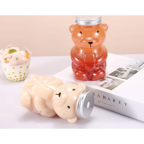 10pcs High quality PET transparent thicke cute bear cold drink disposable yogurt plastic bottle large caliber milk tea drink cup